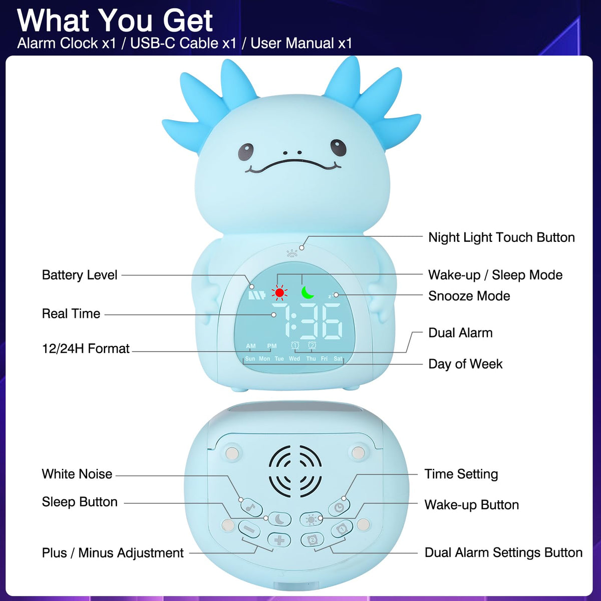 Ollycasa Axolotl alarm clock silicone body is soft and durable