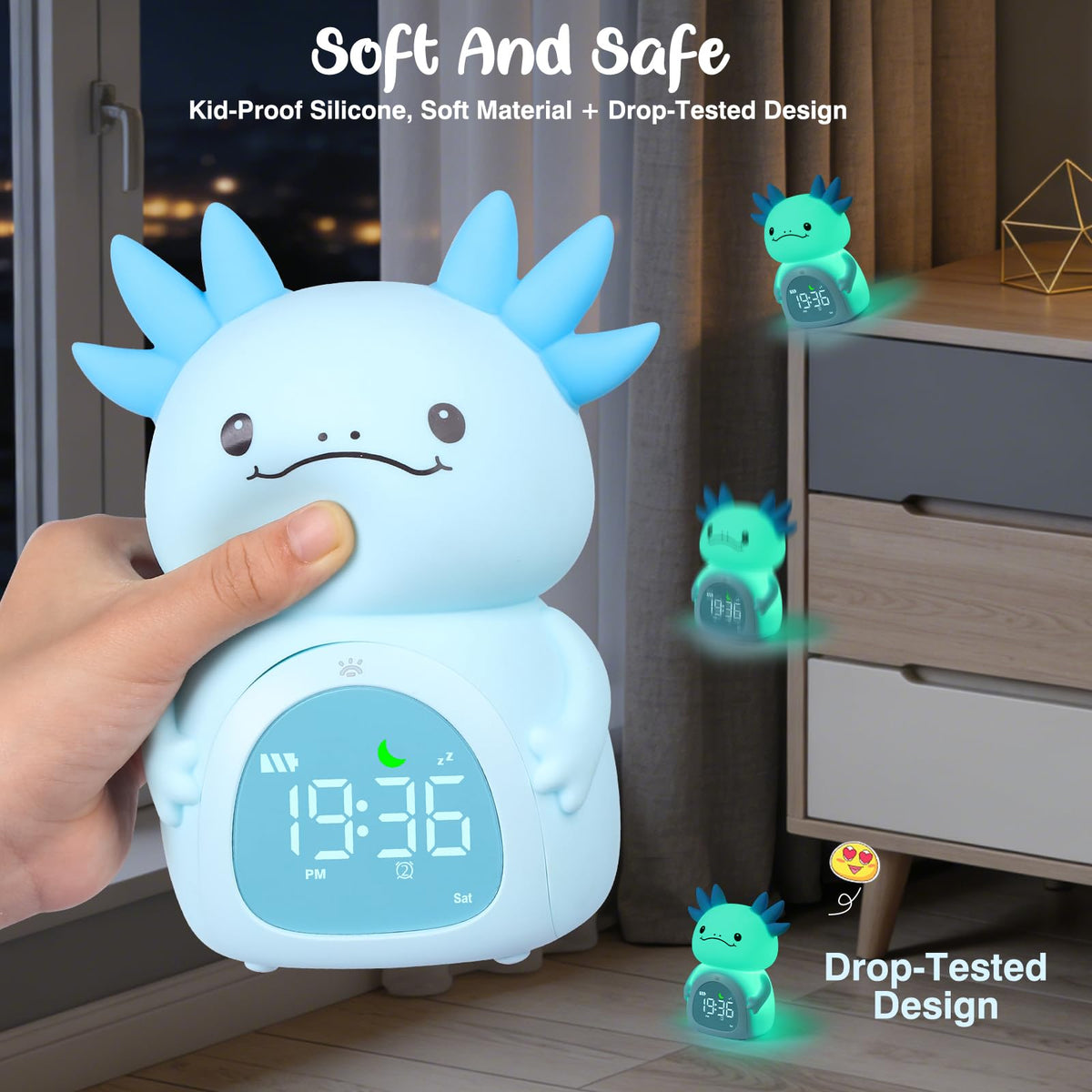 Ollycasa Axolotl alarm clock touch-top control for easy use