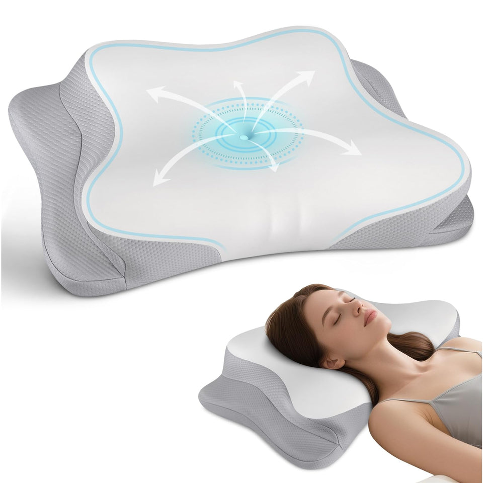 Olumoon Cervical Neck Pillow front view highlighting ergonomic butterfly shape for neck support