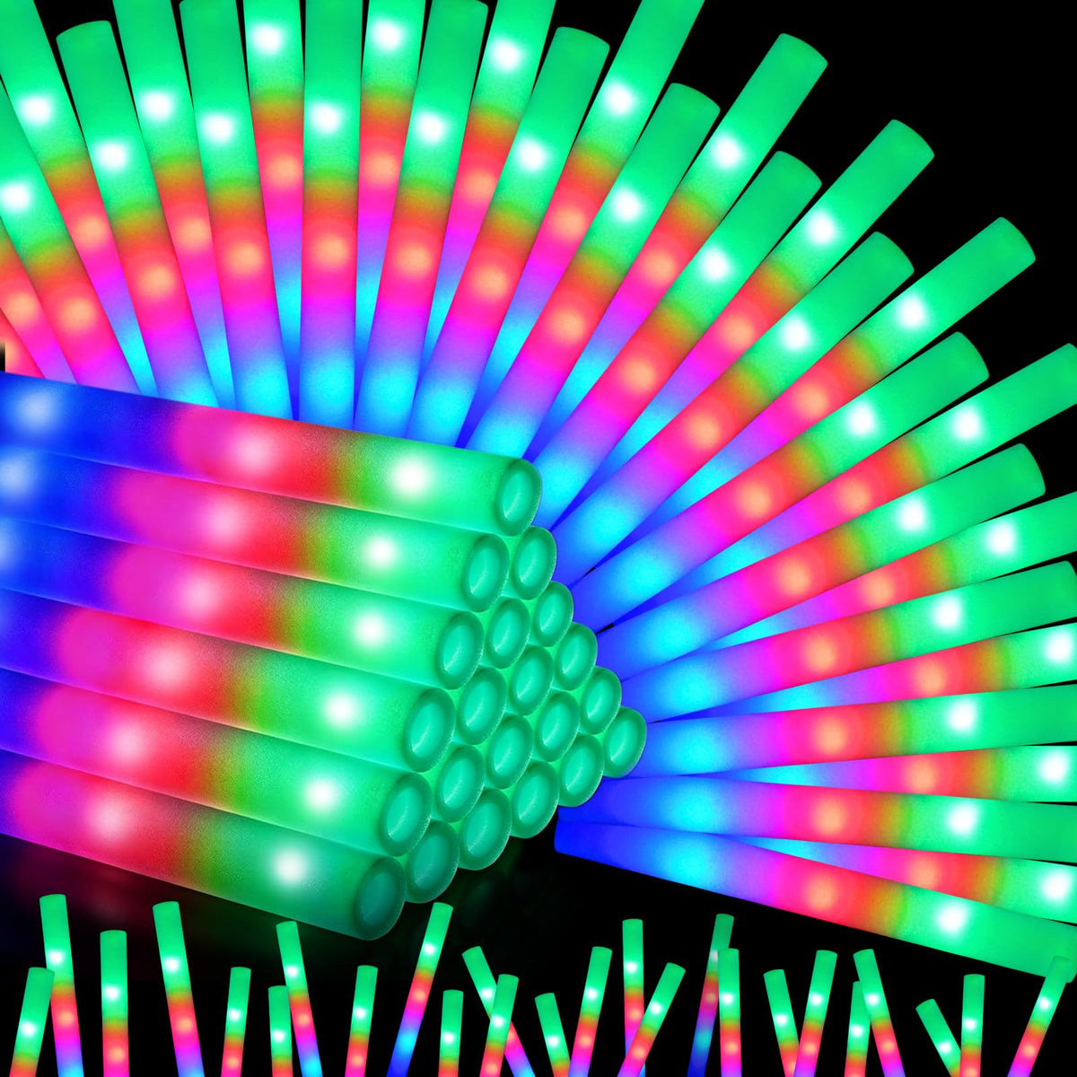 OLUPP foam glow sticks in three modes lighting up a party.