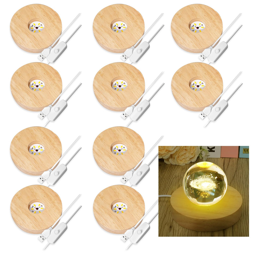 Olutacot wooden LED display base rounds with glass art centerpiece for shelf display
