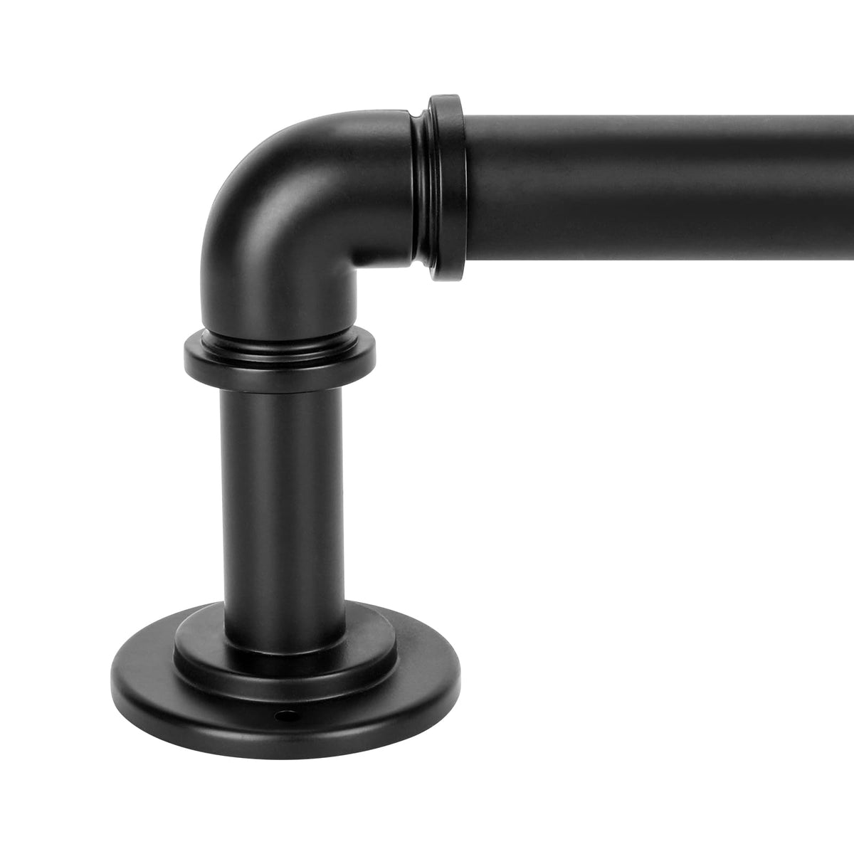OLV curtain rod in black with 1-inch diameter for sturdy drapery.