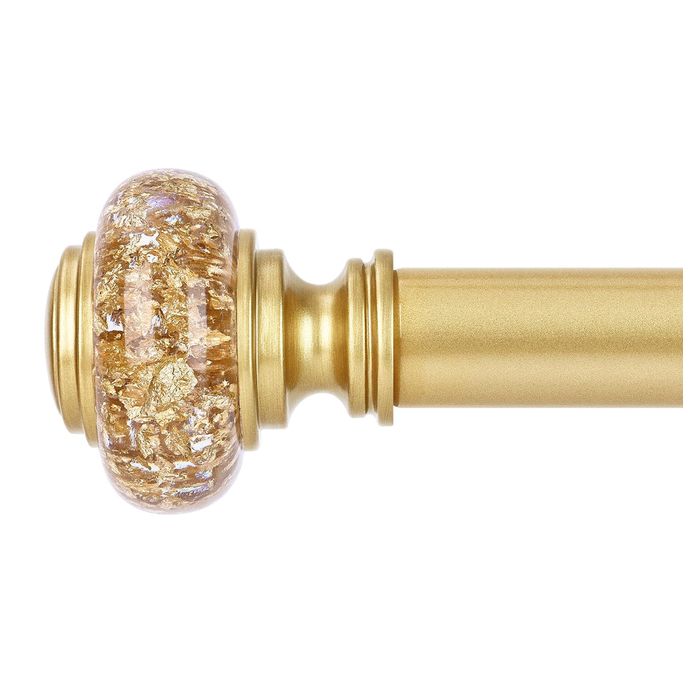 OLV gold curtain rod with crystal finials adds vintage elegance to the room