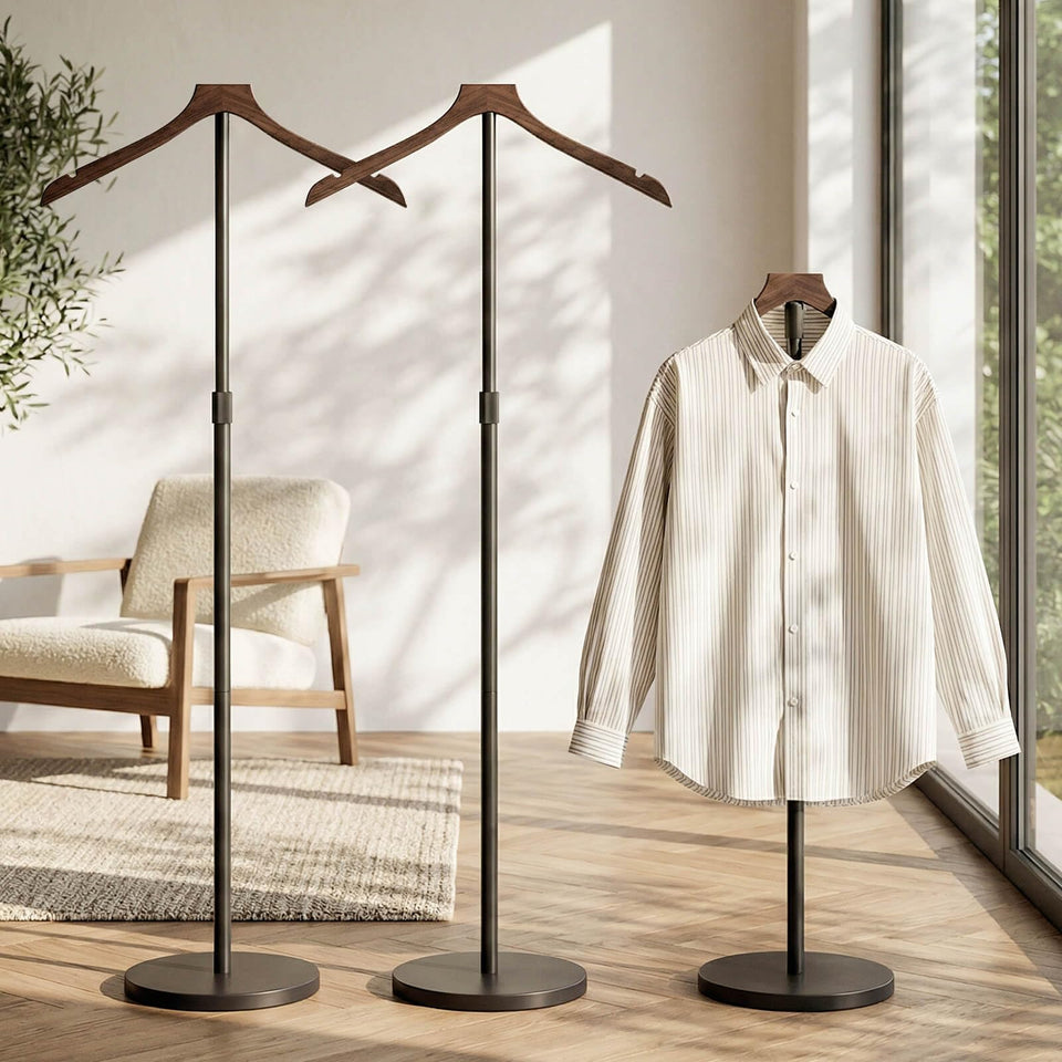 OLV mannequin torso with adjustable height displaying garments at multiple lengths