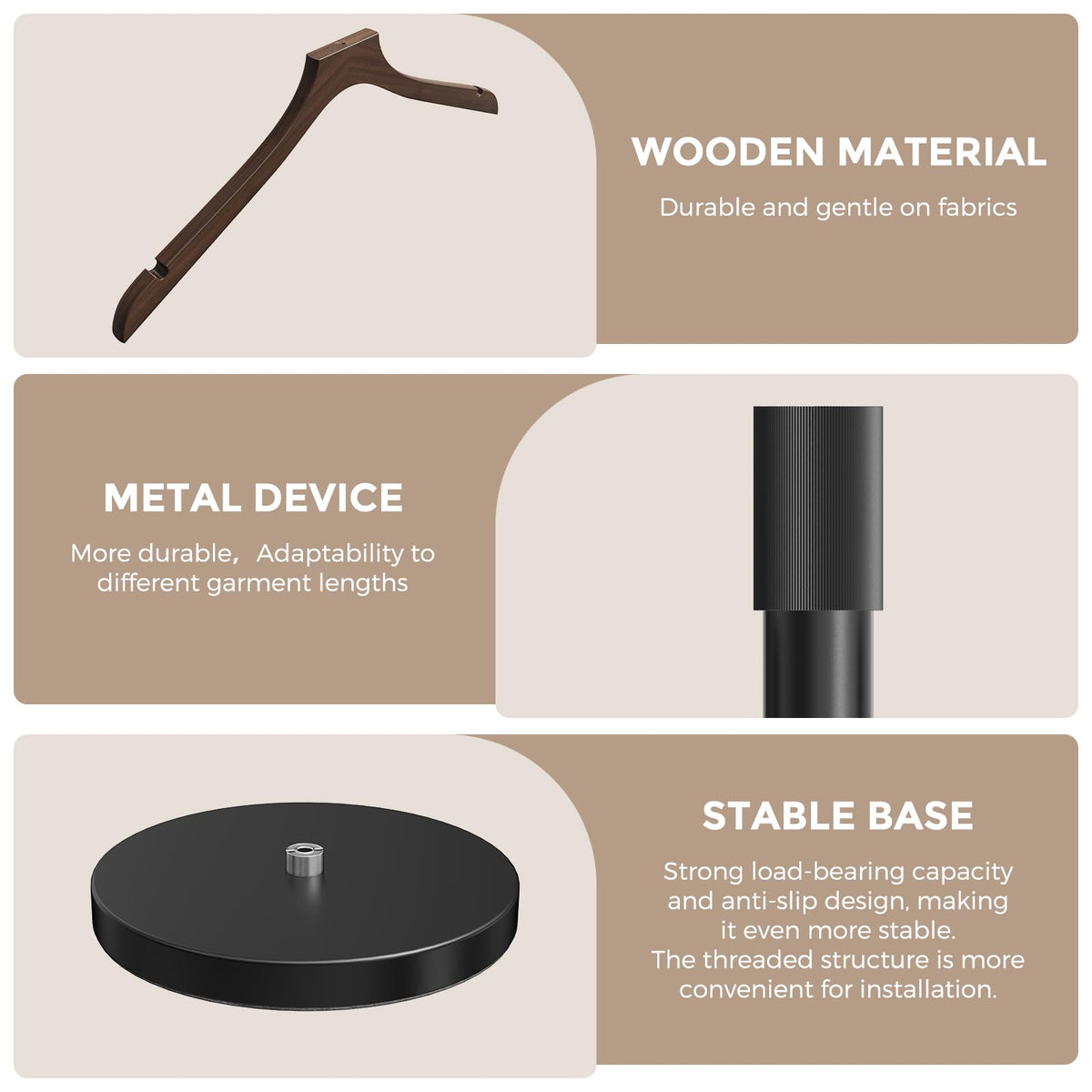 OLV walnut wood base provides sturdy support for shop displays