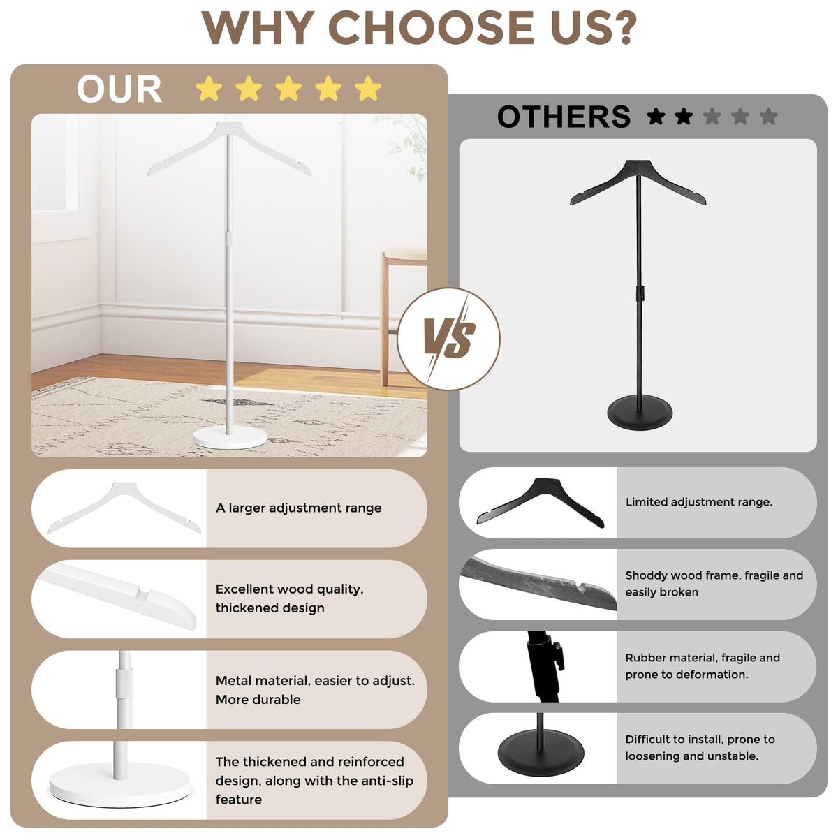 OLV stainless steel tubes offer stable, durable shirt presentation