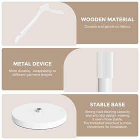 OLV white dress form base and wooden hanger provide a warm display touch