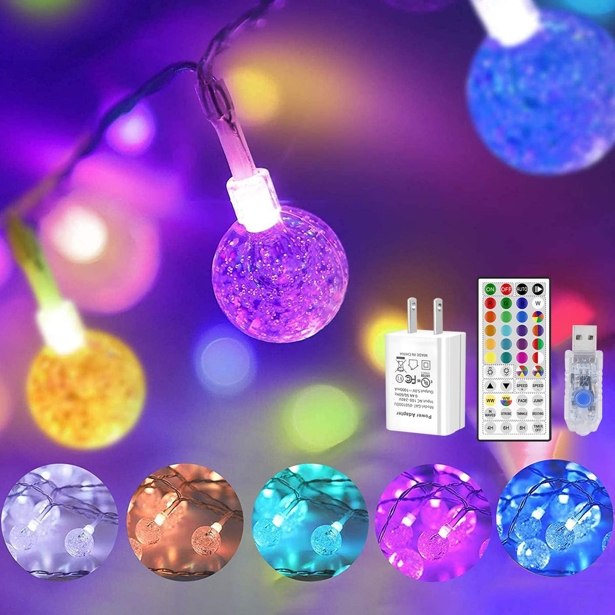 OMIKA color-changing indoor string light viewed along the 16.5 ft USB-powered setup for versatile decor