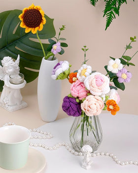 Omldggr bouquet in home decor setup adds timeless, needlework-inspired beauty.