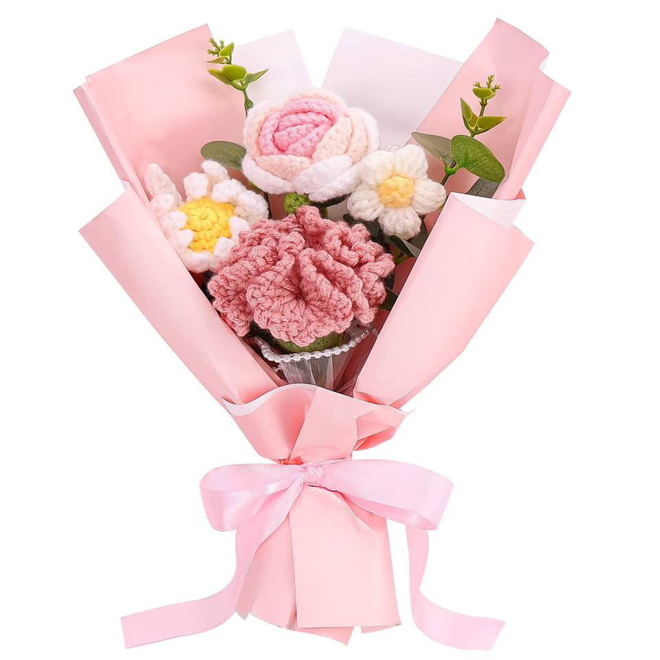 Omldggr completed crochet flower bouquet in pink for timeless home decor