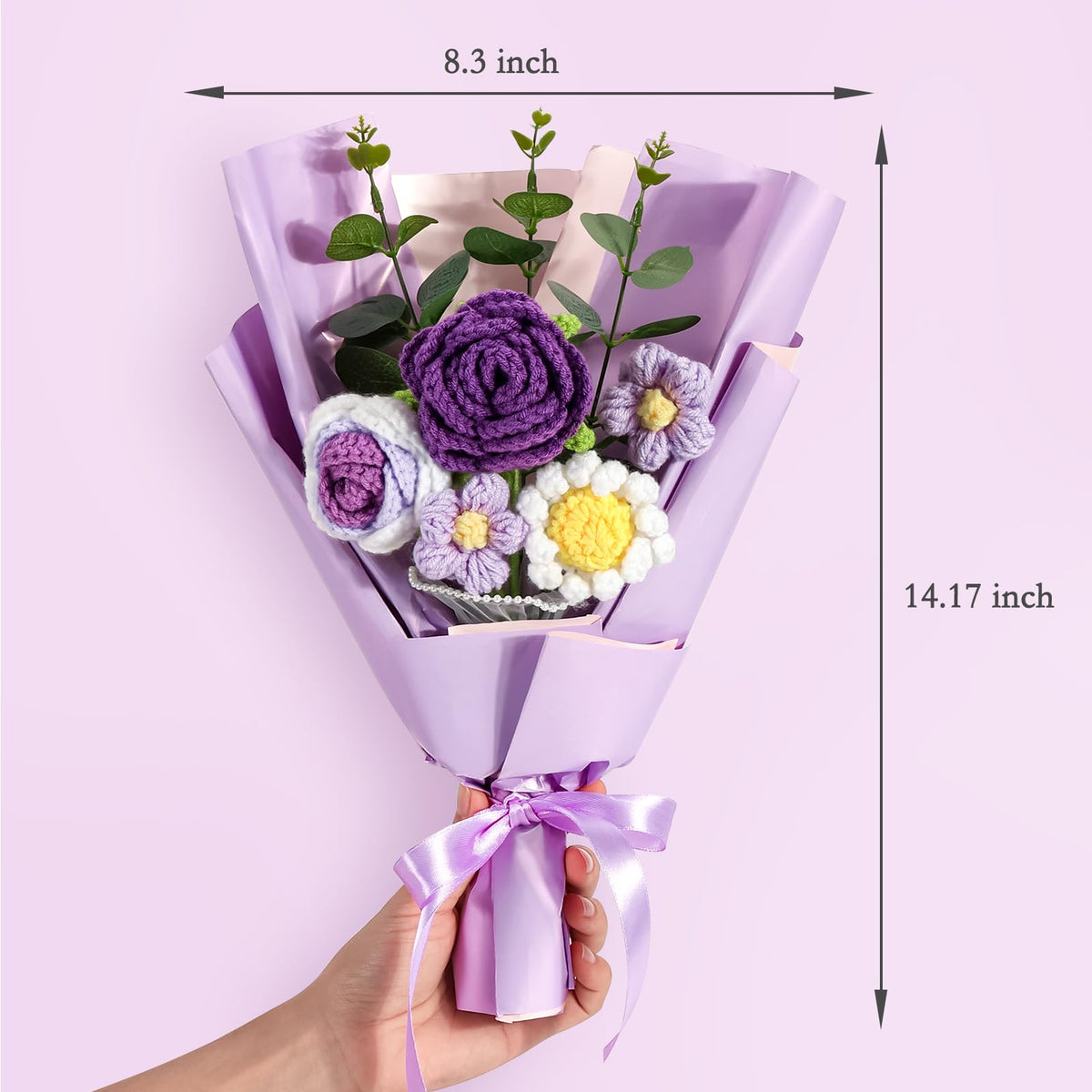 Omldggr handmade crochet rose and daisy bouquet, lifelike craftsmanship for timeless decor.