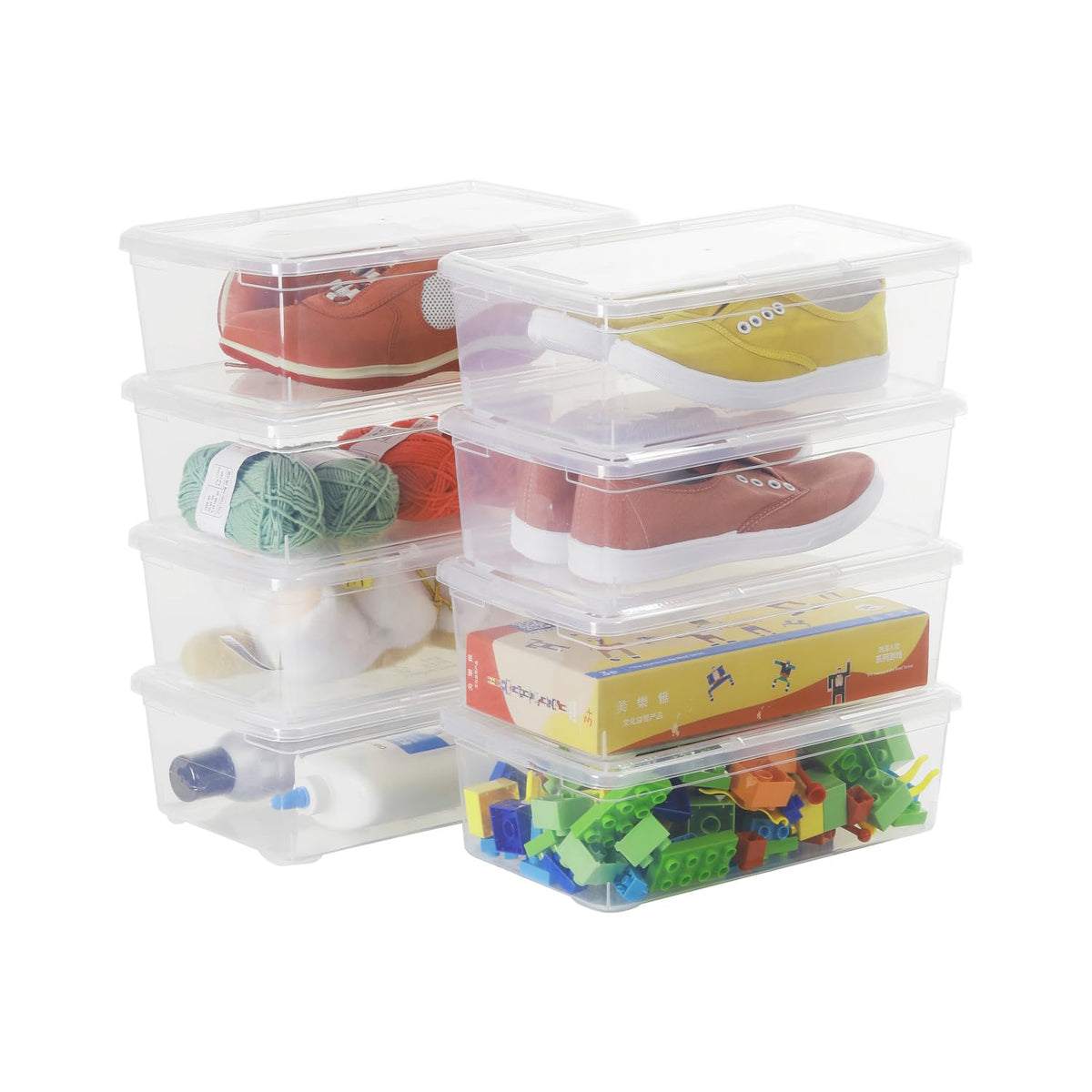 OMNISAFE 6-quart stackable shoebox with transparent lid for quick shoe selection.