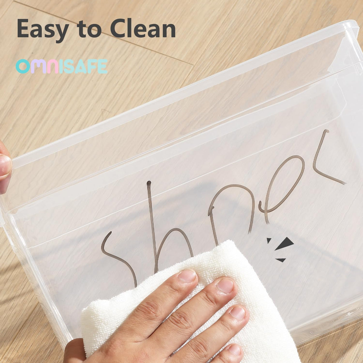 OMNISAFE clear bins ideal for home or office storage and quick identification.