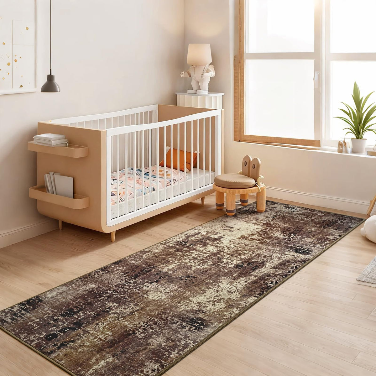 Ompaa 2x6 brown rug runner with non-slip backing for safe hallway traffic.