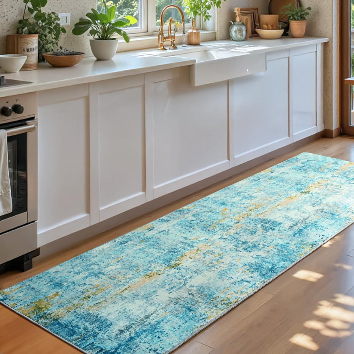 Ompaa rug runner with non-slip backing helps prevent slips on smooth floors.