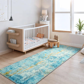 Ompaa rug runner close-up reveals plush fibers for cozy barefoot steps.