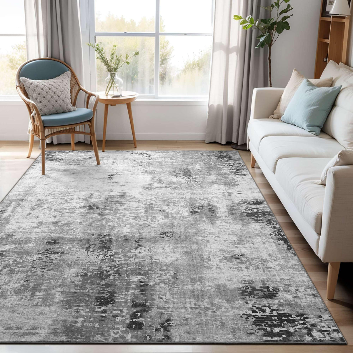 Ompaa area rug 4x6 grey with abstract pattern for living rooms