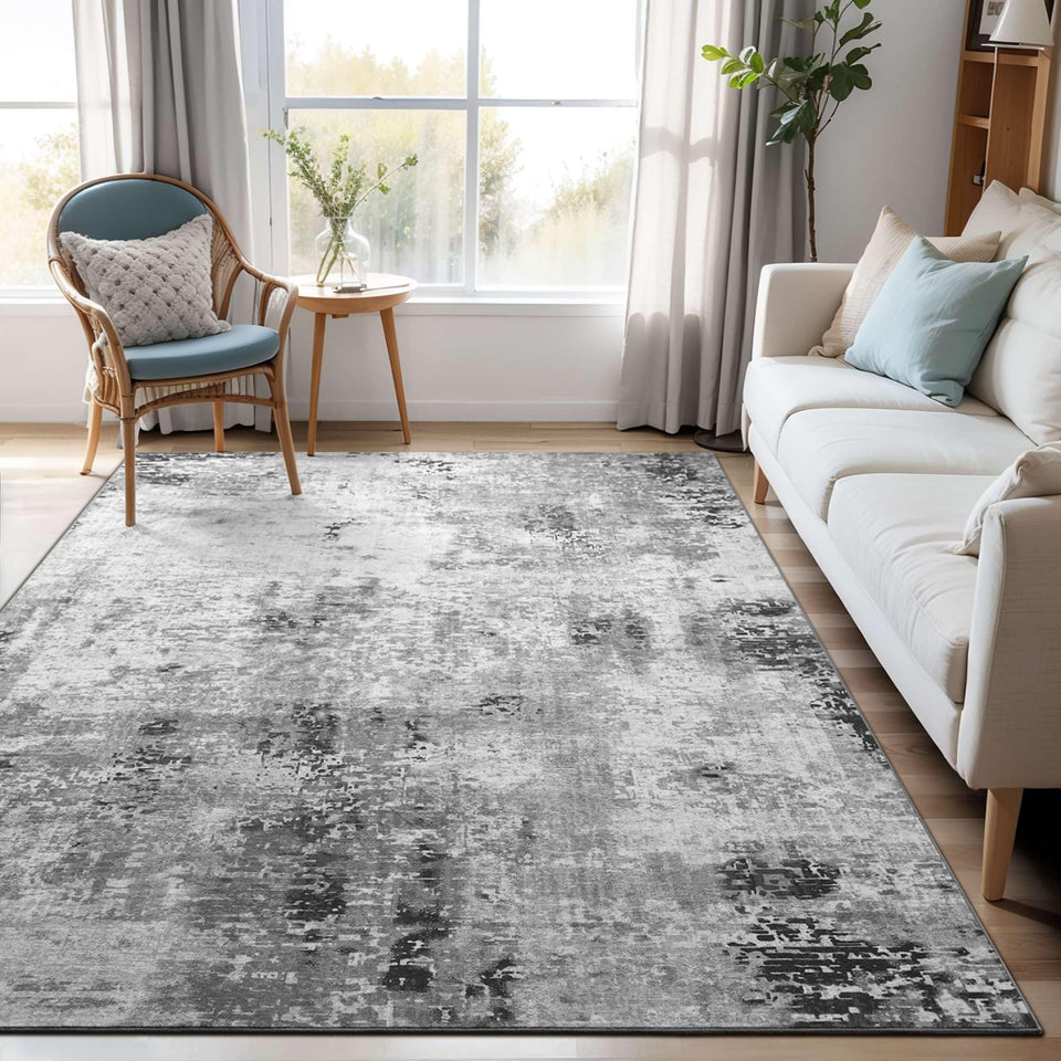 Ompaa area rug 4x6 grey with abstract pattern for living rooms
