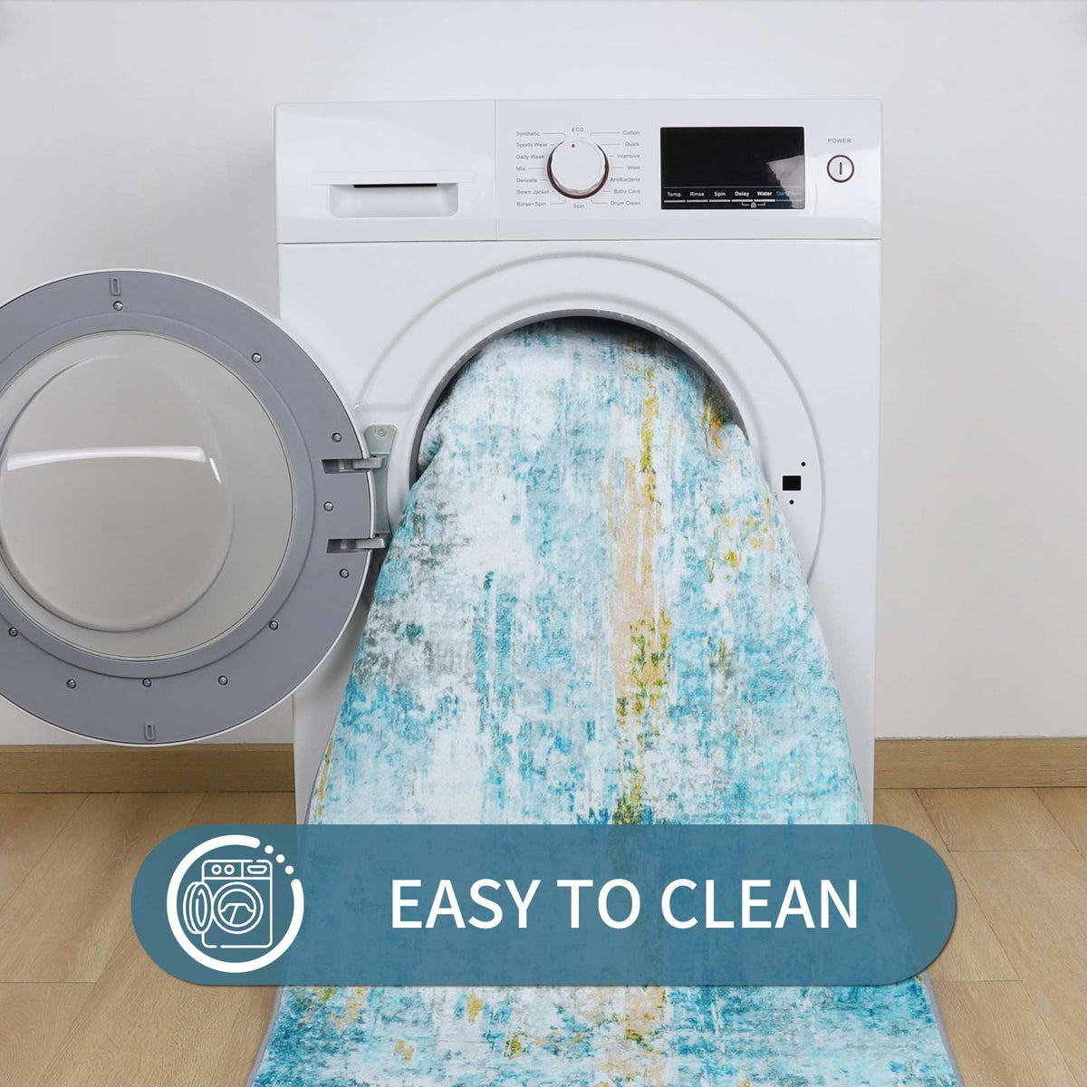 Ompaa teal bathroom-entrance mat supports quick cleaning
