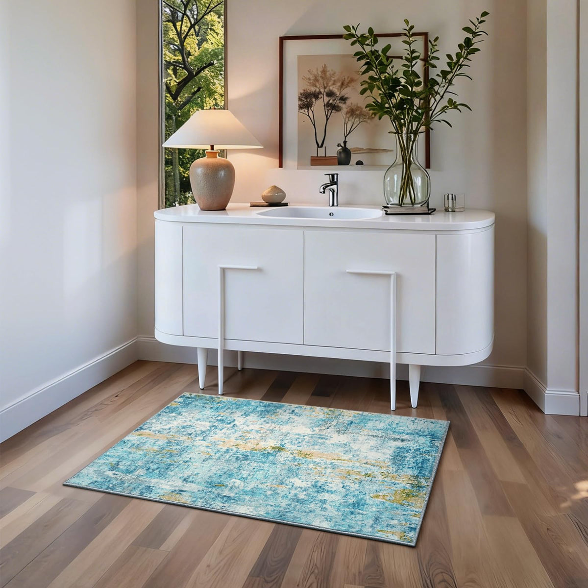 Ompaa teal patterned door mat keeps floors clean and tidy