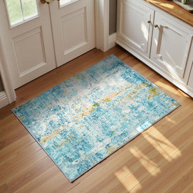 Ompaa entrance rug teal blue with abstract pattern enhances entryway style