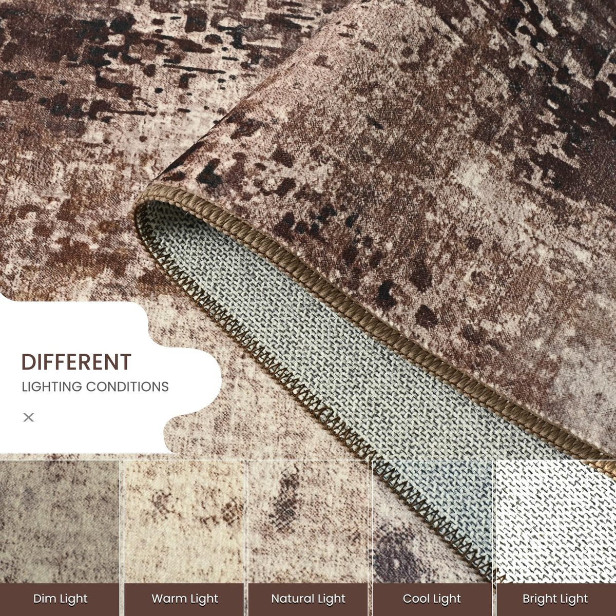 Ompaa rug's non-slip backing keeps it in place on smooth floors.