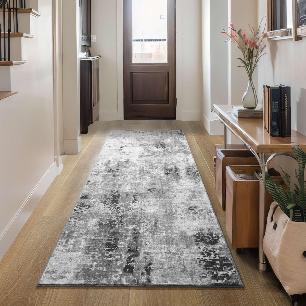 Ompaa soft abstract rug adds warmth to living rooms or bedrooms.