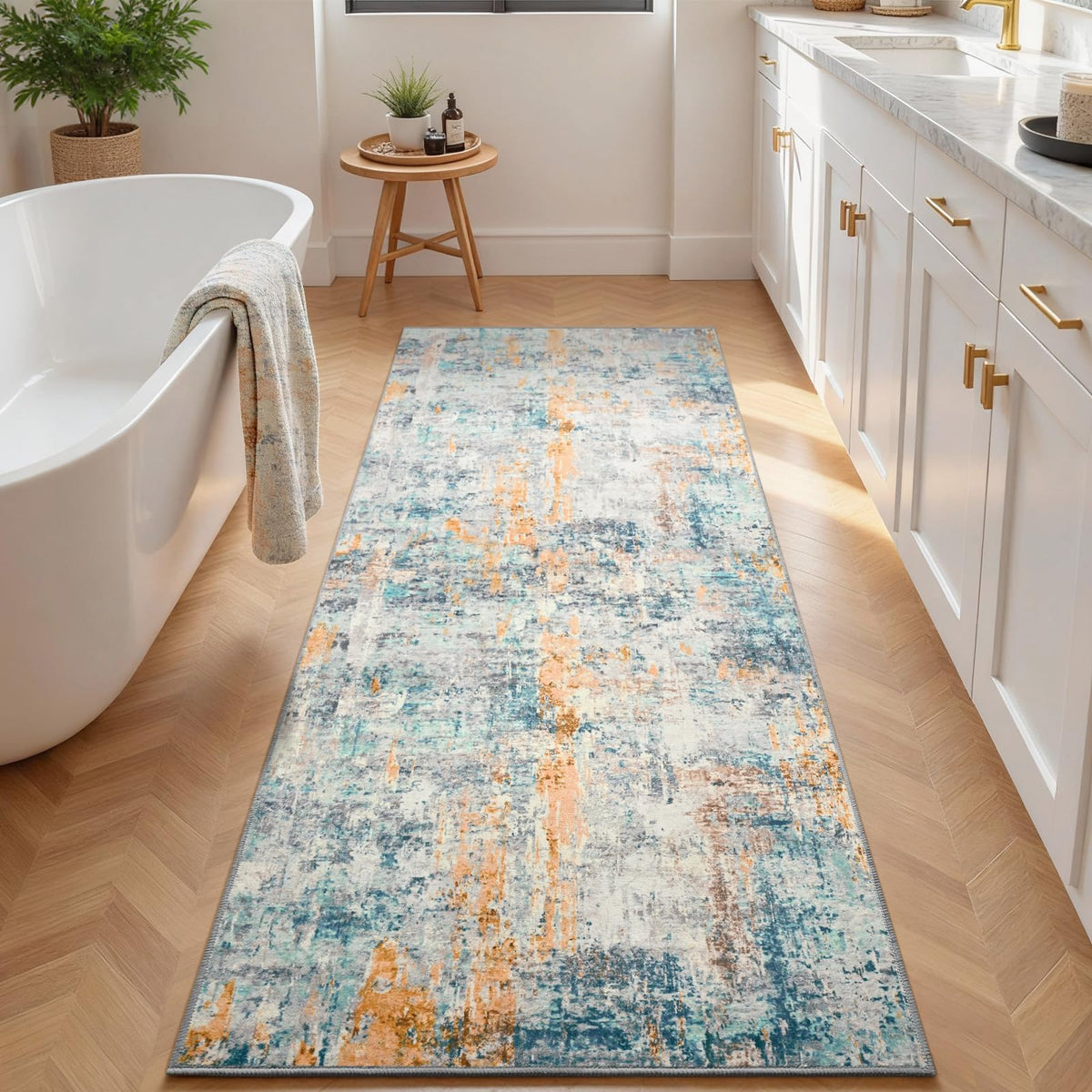 Ompaa blue washable kitchen runner ideal for busy spaces.