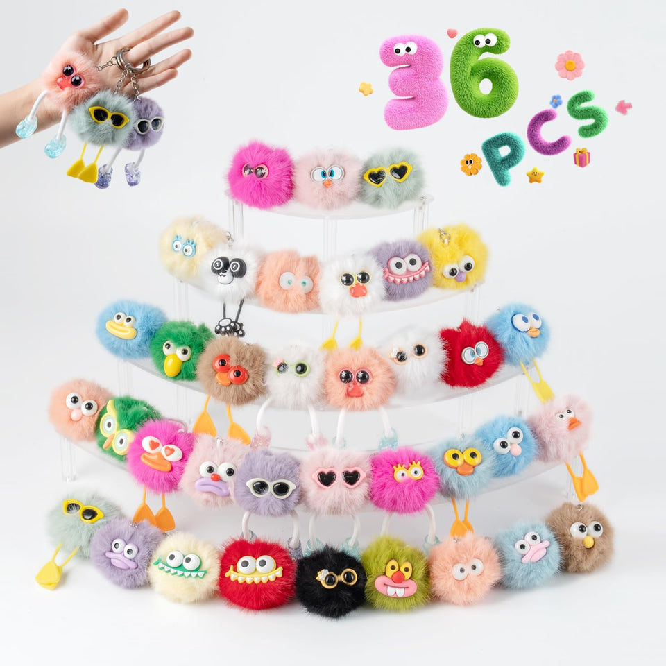 OMyFav 36pc plush keychains pack in bright colors perfect for party favors.