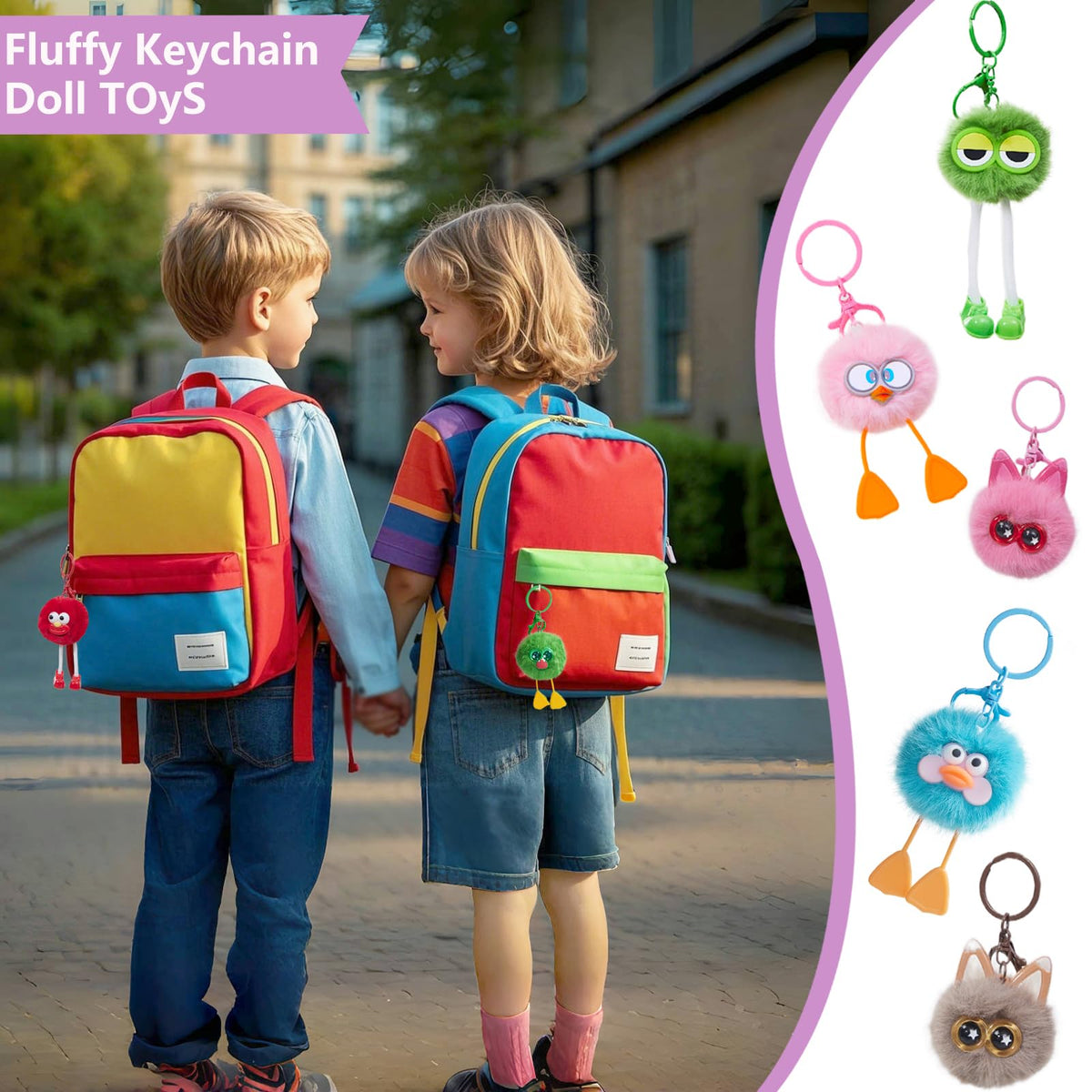 OMyFav fuzzy keychains 4-3in large plush ideal for school bags.