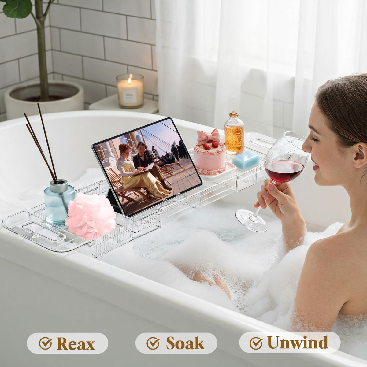 Onannos multifunction bath tray used as a countertop rack or kitchen tray.