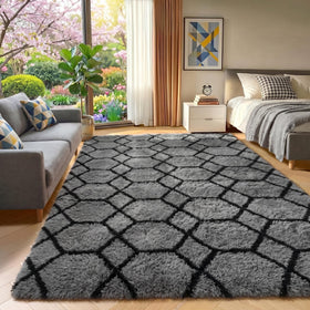 ONASAR area rug with fluffy geometric pattern for cozy bedroom atmosphere.