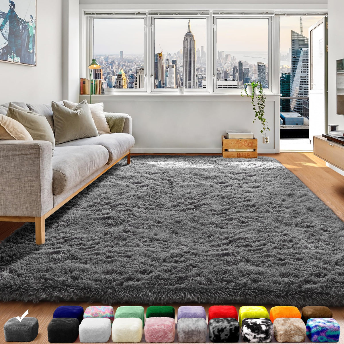 ONASAR grey fluffy area rug 4x6 ideal for bedroom and living room with soft underfoot comfort