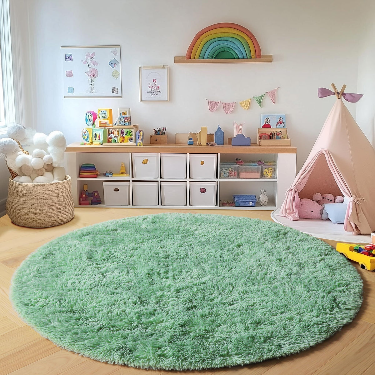 ONASAR round rug elevates home decor with a stylish, calming circular accent.
