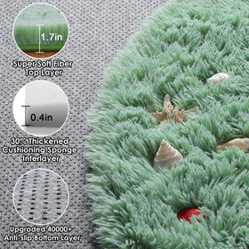 ONASAR sage-green round rug with plush texture brightens kids' bedrooms and play areas.