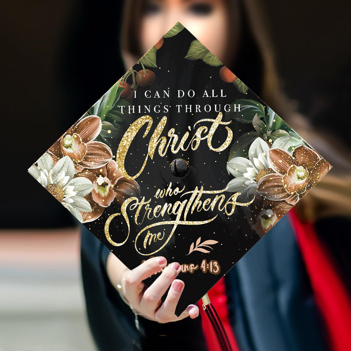 Once Upon A Time cap topper features calligraphy and flowers for elegant cap decor.