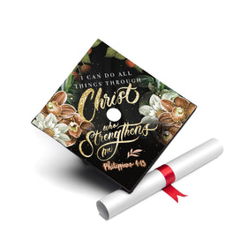 Once Upon A Time cap topper with gold glitter letters embellishes graduation cap decor.