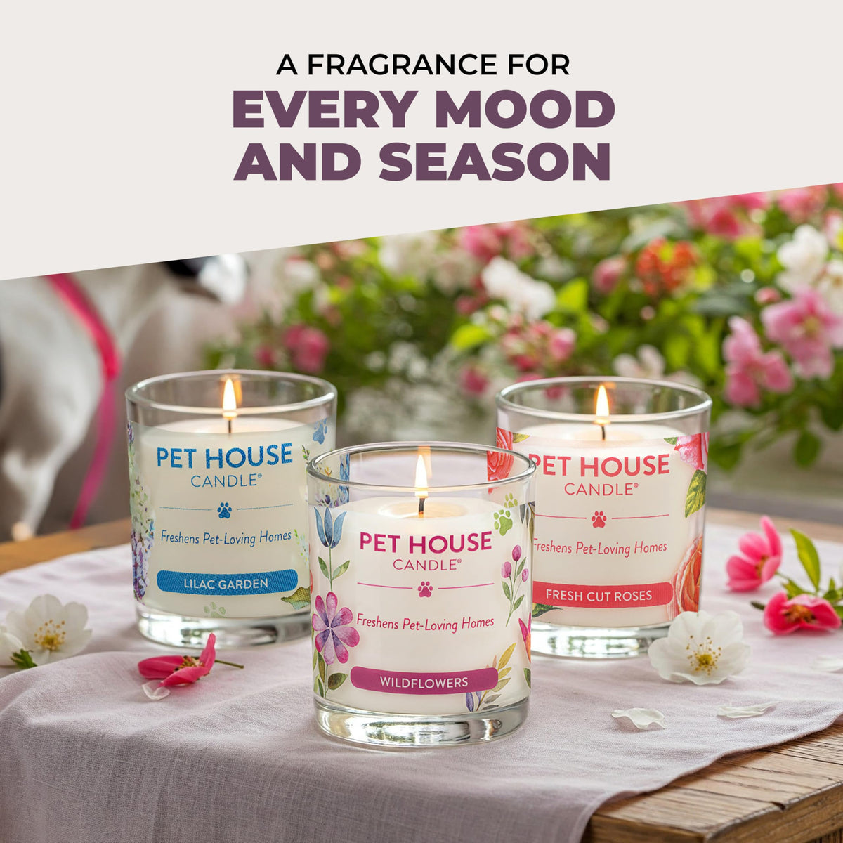 One Fur All lavender candle provides a calming bedroom aroma with fewer odors