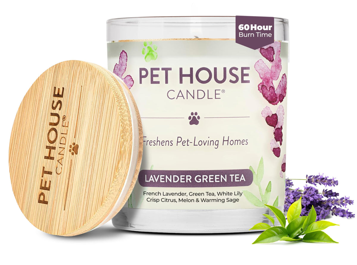 One Fur All lavender candle closeup shows clean soy wax burn and glow