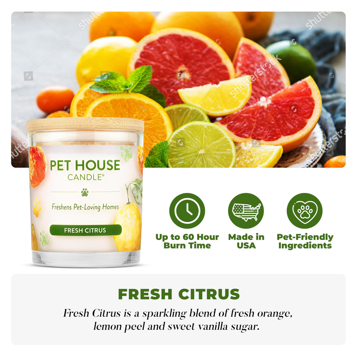 Close-up of One Fur All candle soy wax highlight plant-based formula.