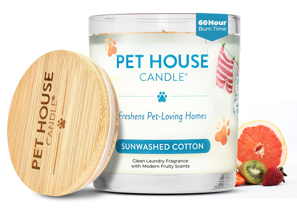 One Fur All Sunwashed Cotton candle packaging highlights eco-friendly design for pet homes