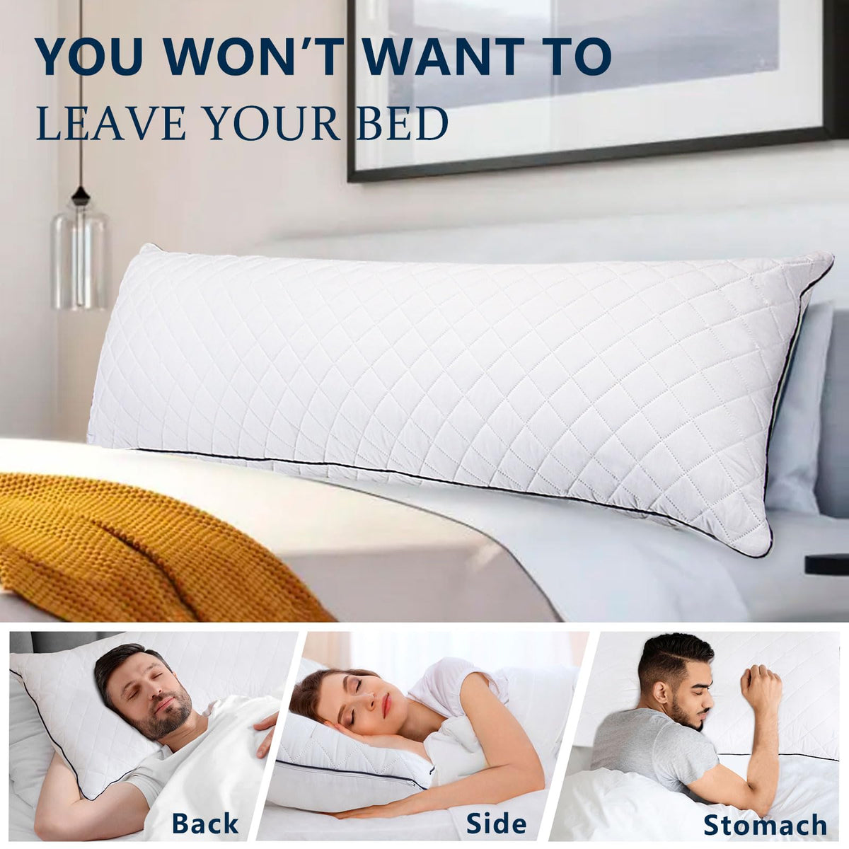 Side-sleeper using 1 MIDDLE ONE long body pillow for support