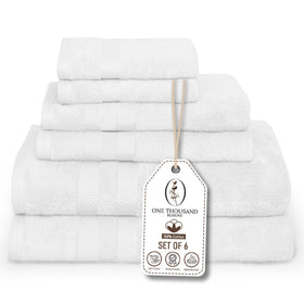 One Thousand Reasons premium staple cotton bath towel in white with plush softness and quick-dry feel.