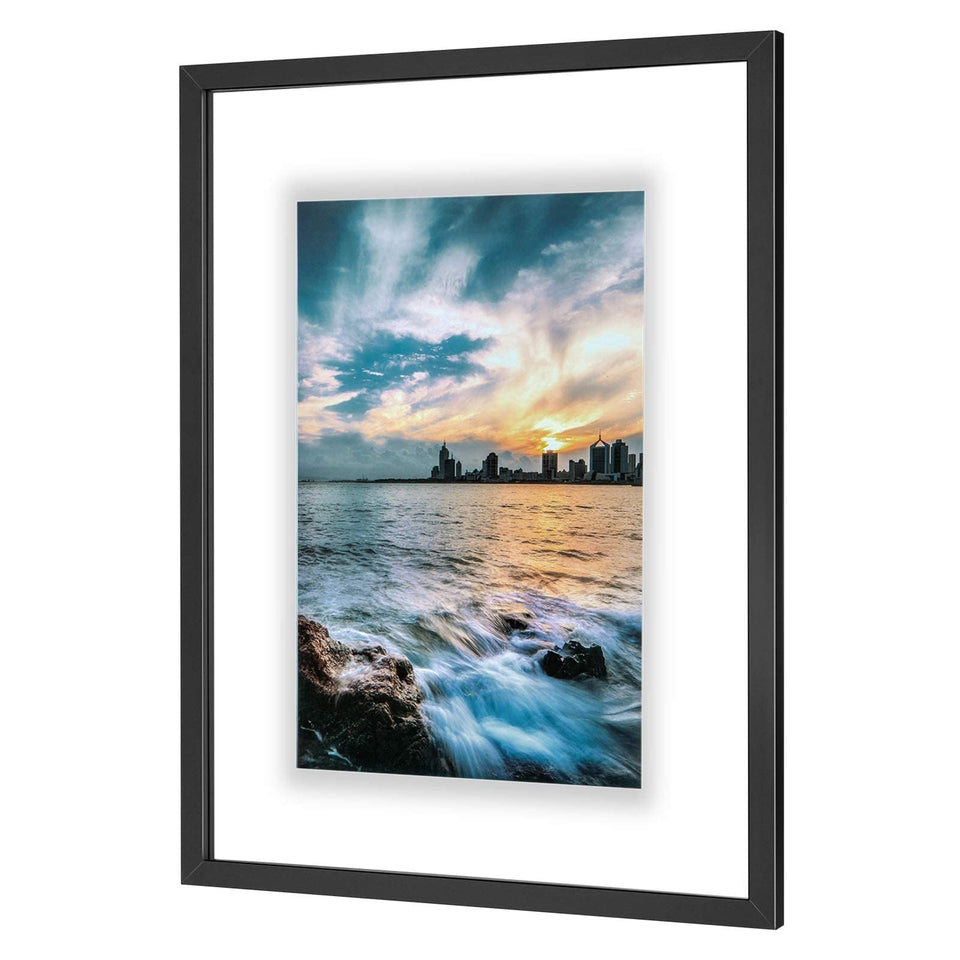 One Wall 18x24 floating frame in black wood with double glass for premium display.