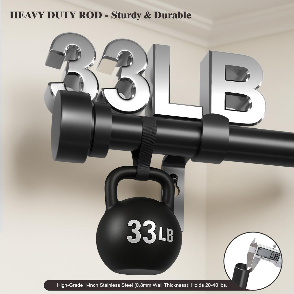 Oneach curtain rod system delivers robust support up to 33 lb for varied drapes.