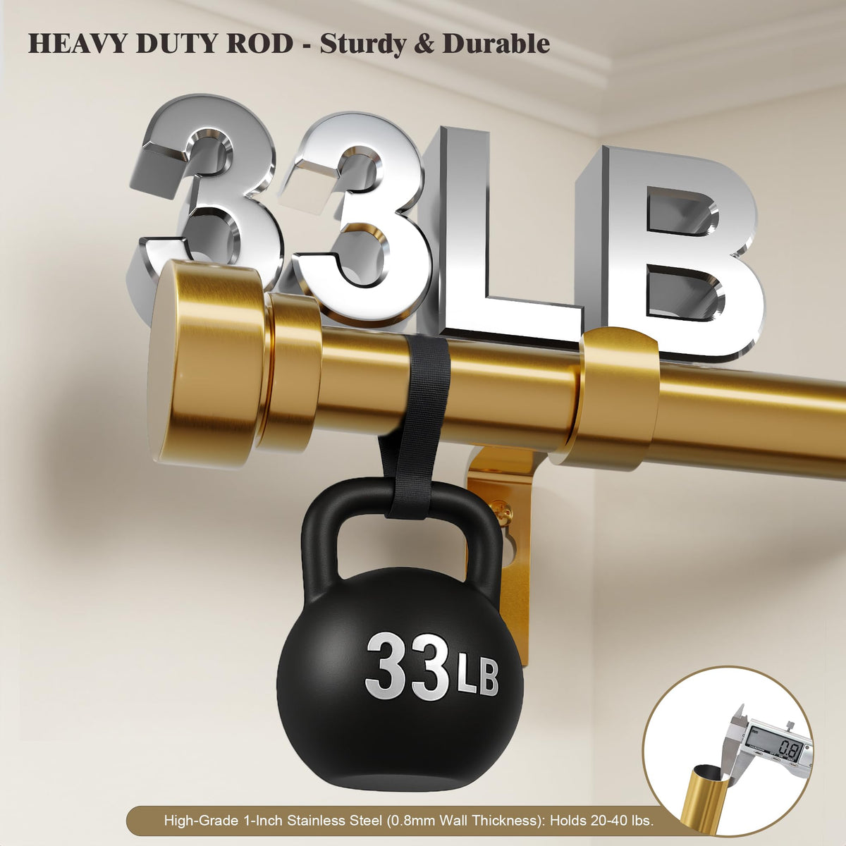 Oneach heavy duty curtain rod with brass gold finials adds durable decorative detail.