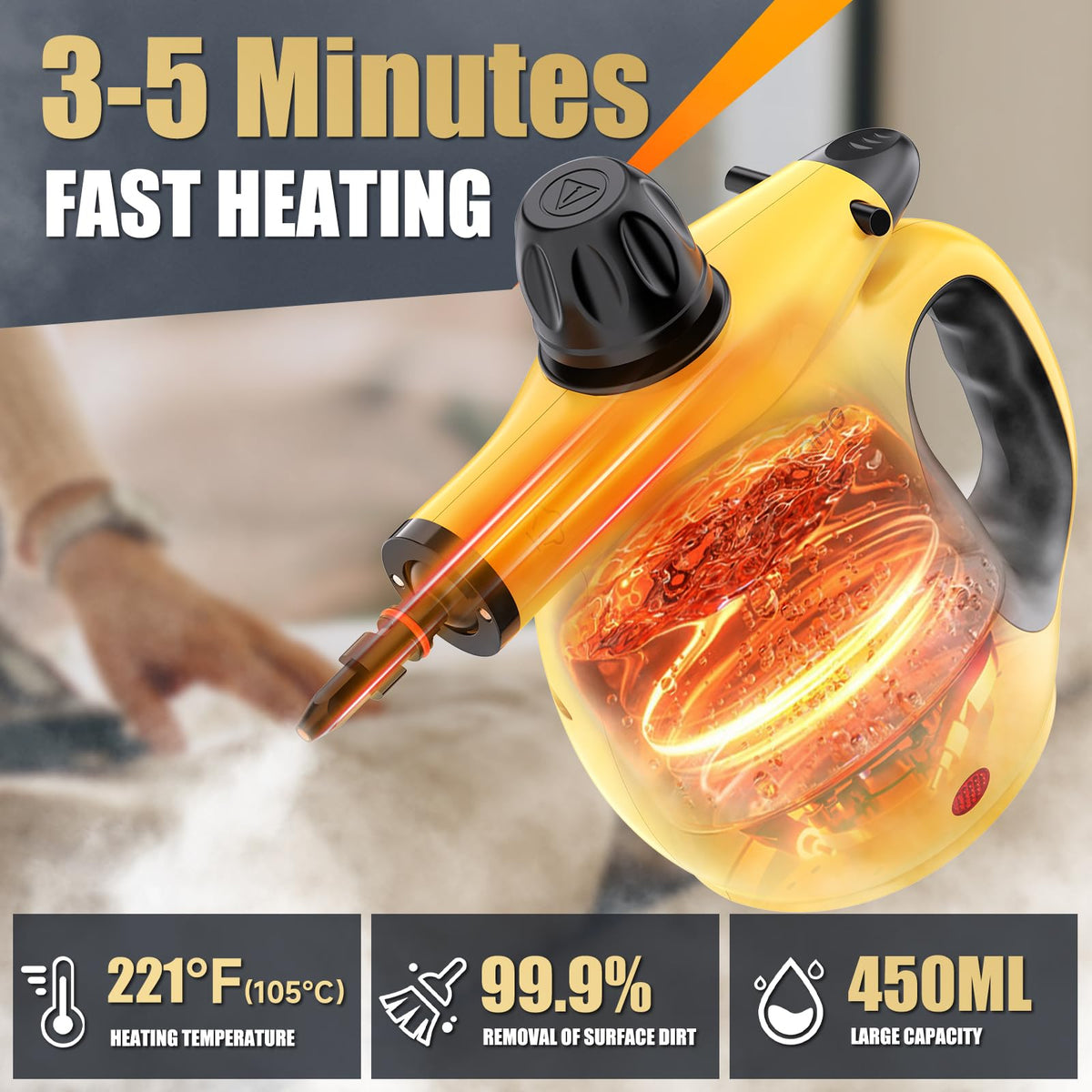 OneAmg steam cleaner with 9.2 ft cord for thorough reach