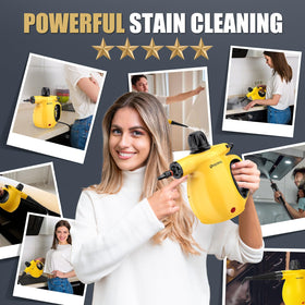 OneAmg steam cleaner on multiple surfaces for floors, upholstery, and tiles
