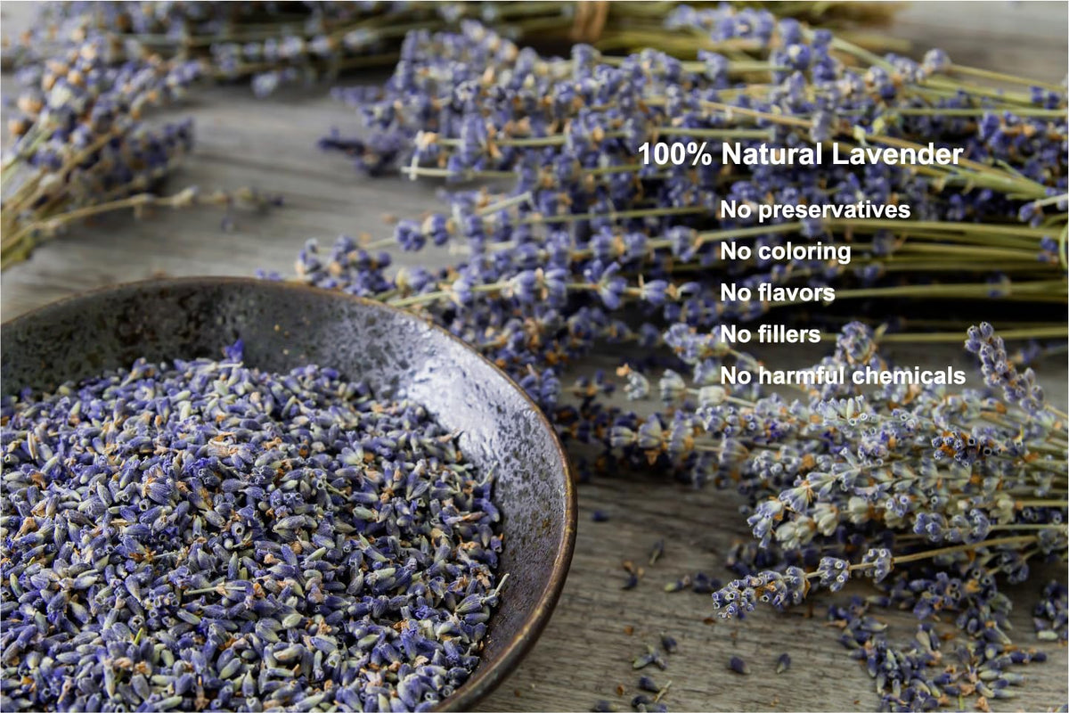 OneDove lavender buds close-up shows vibrant color and clean grains for sachets.