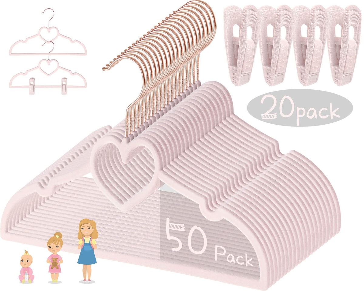 OneDream pink heart velvet baby hanger with anti-slip design keeps outfits in place